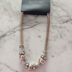 New York & Company Silver and Gold Beaded Necklace